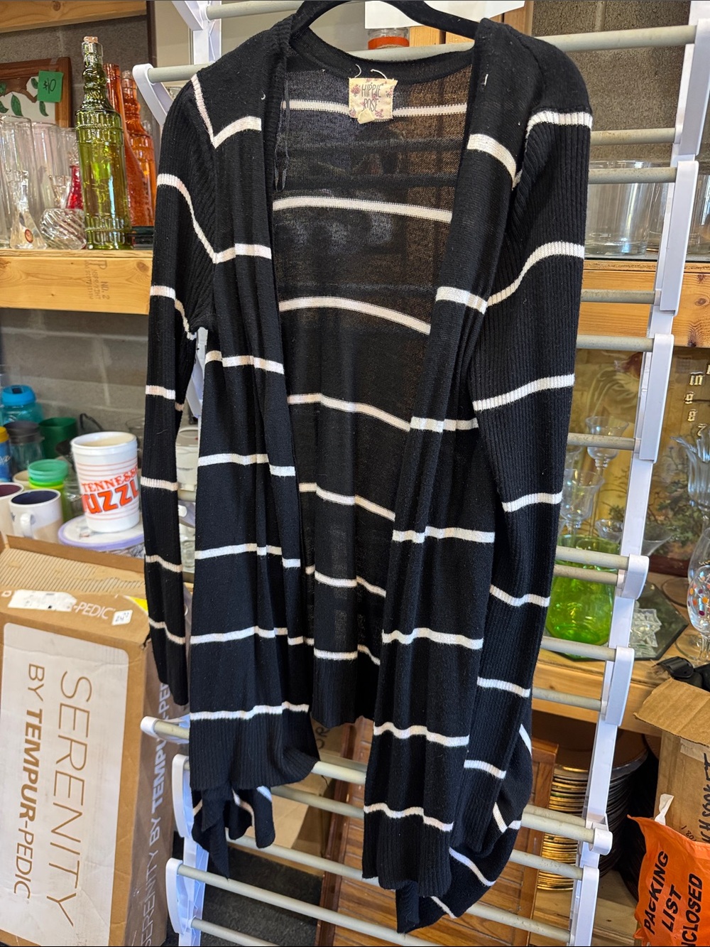 Bose Black Cardigan with White Stripes